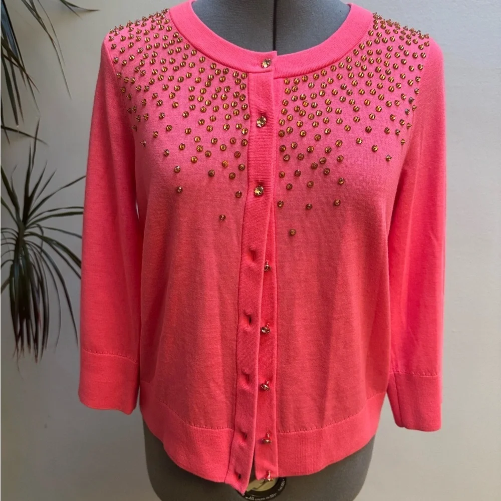 Kate Spade NY Pink Embellished Wool Cardigan Sweater